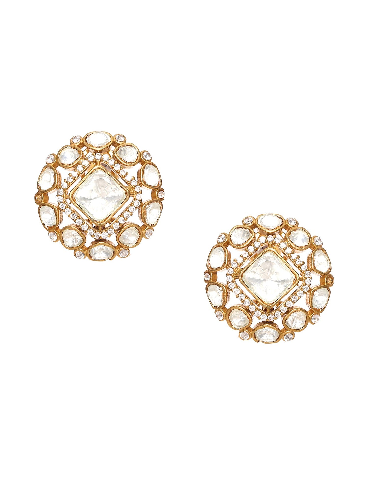 Kundan oversized Studs - Ruby Raang