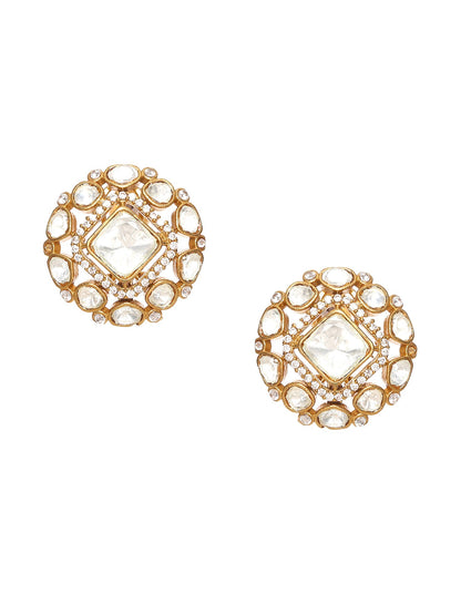 Kundan oversized Studs - Ruby Raang