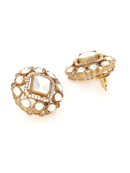 Kundan oversized Studs - Ruby Raang