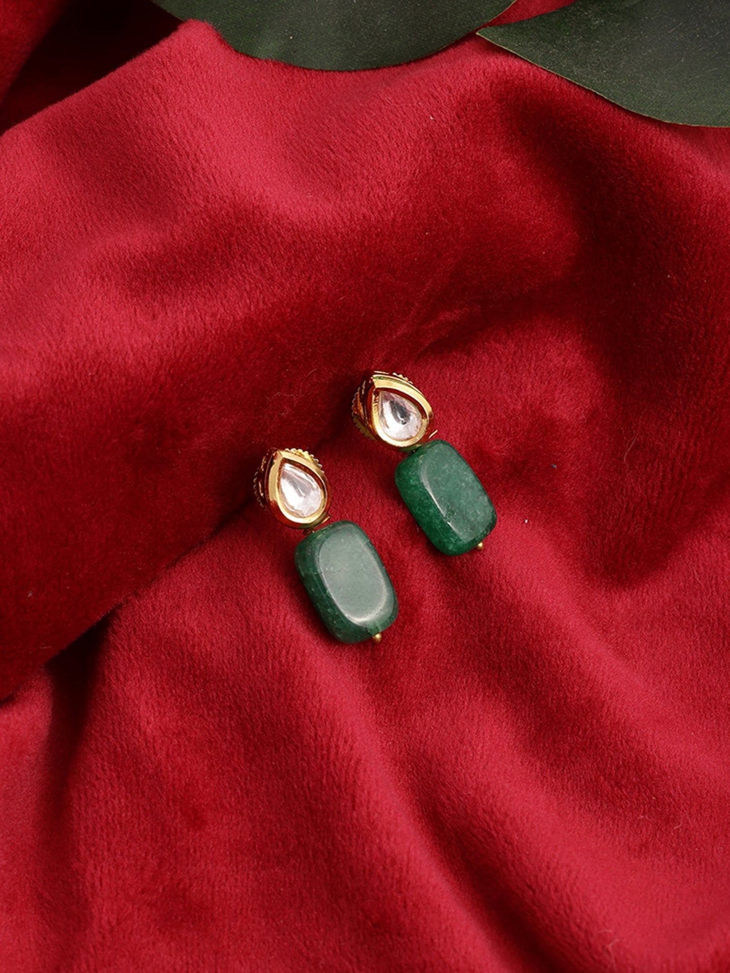 Kundan Studs with Green Stone - Ruby Raang