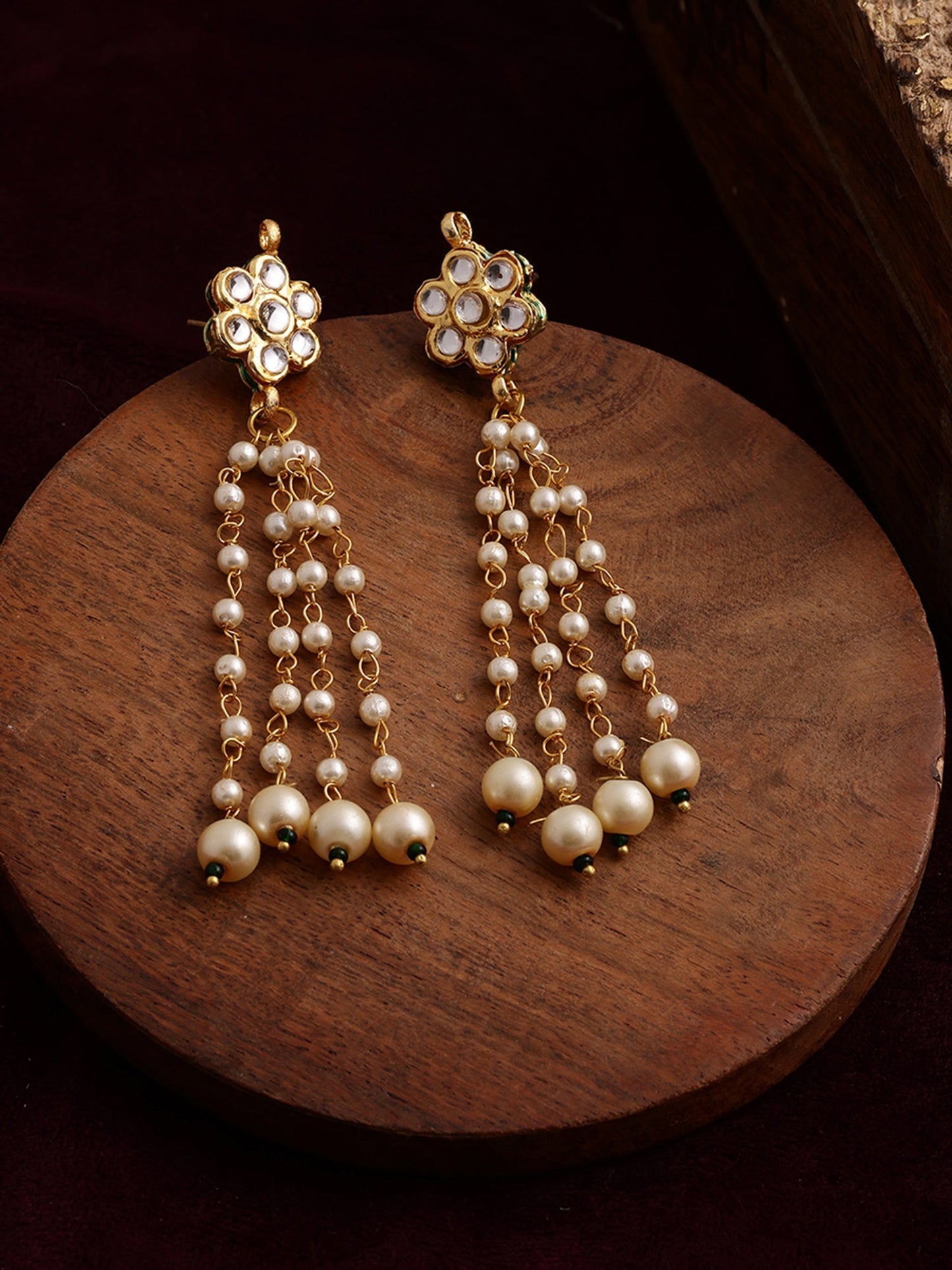 Long Dangler Kundan & Pearl Earrings - Ruby Raang