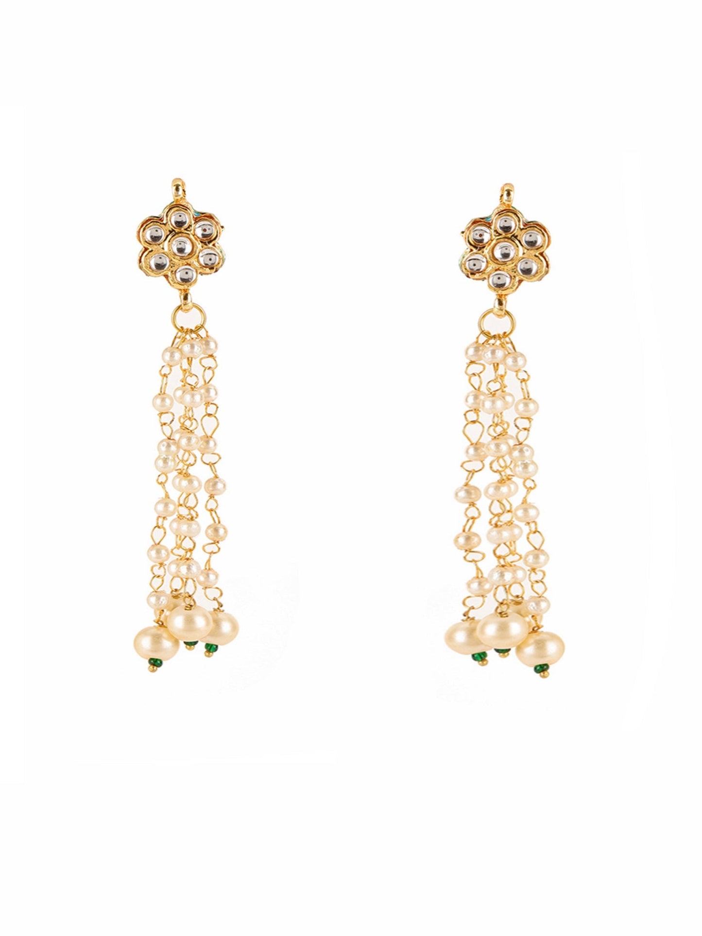Long Dangler Kundan & Pearl Earrings - Ruby Raang
