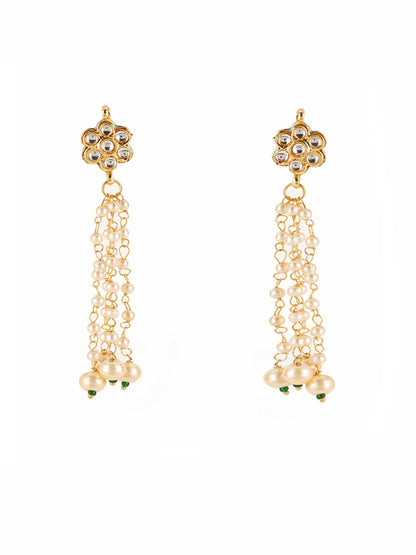 Long Dangler Kundan & Pearl Earrings - Ruby Raang