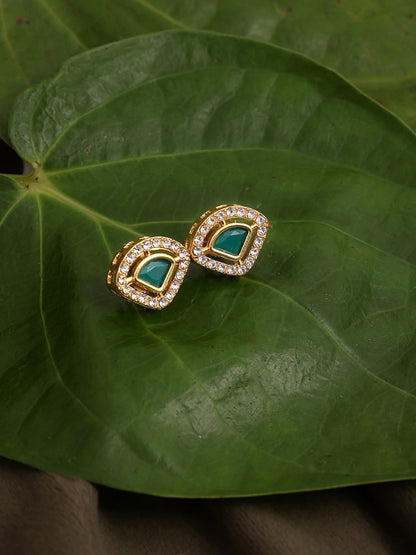 Kundan Studs with Green Stone - Ruby Raang