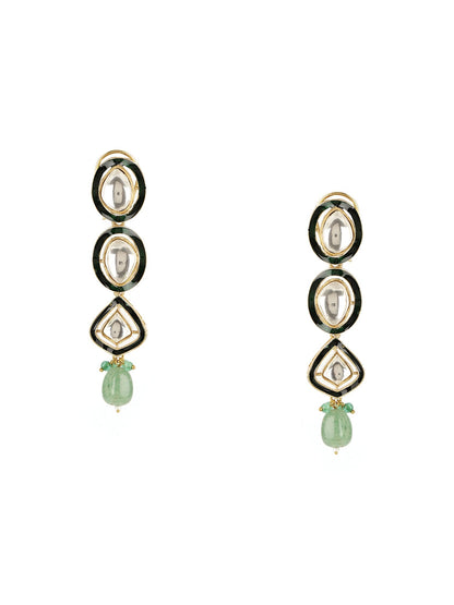 Long Meenakari Kundan Earrings with Emeralds - Ruby Raang