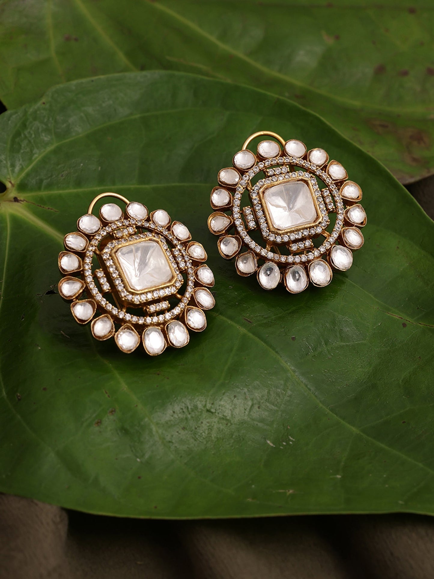 Round oversized Kundan Earrings - Ruby Raang