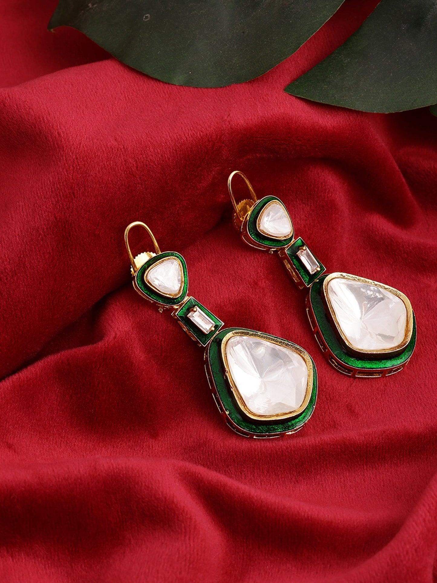 Kundan and Meenakari Earrings - Ruby Raang
