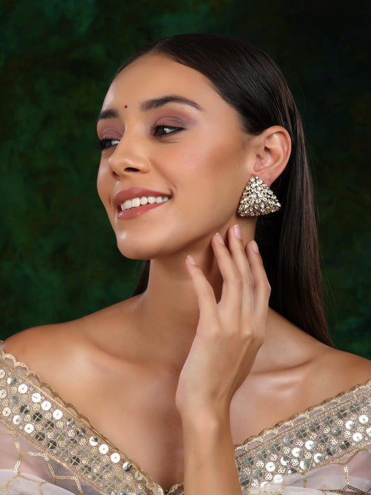 Triangle Dual Tone Kundan Earrings - Ruby Raang