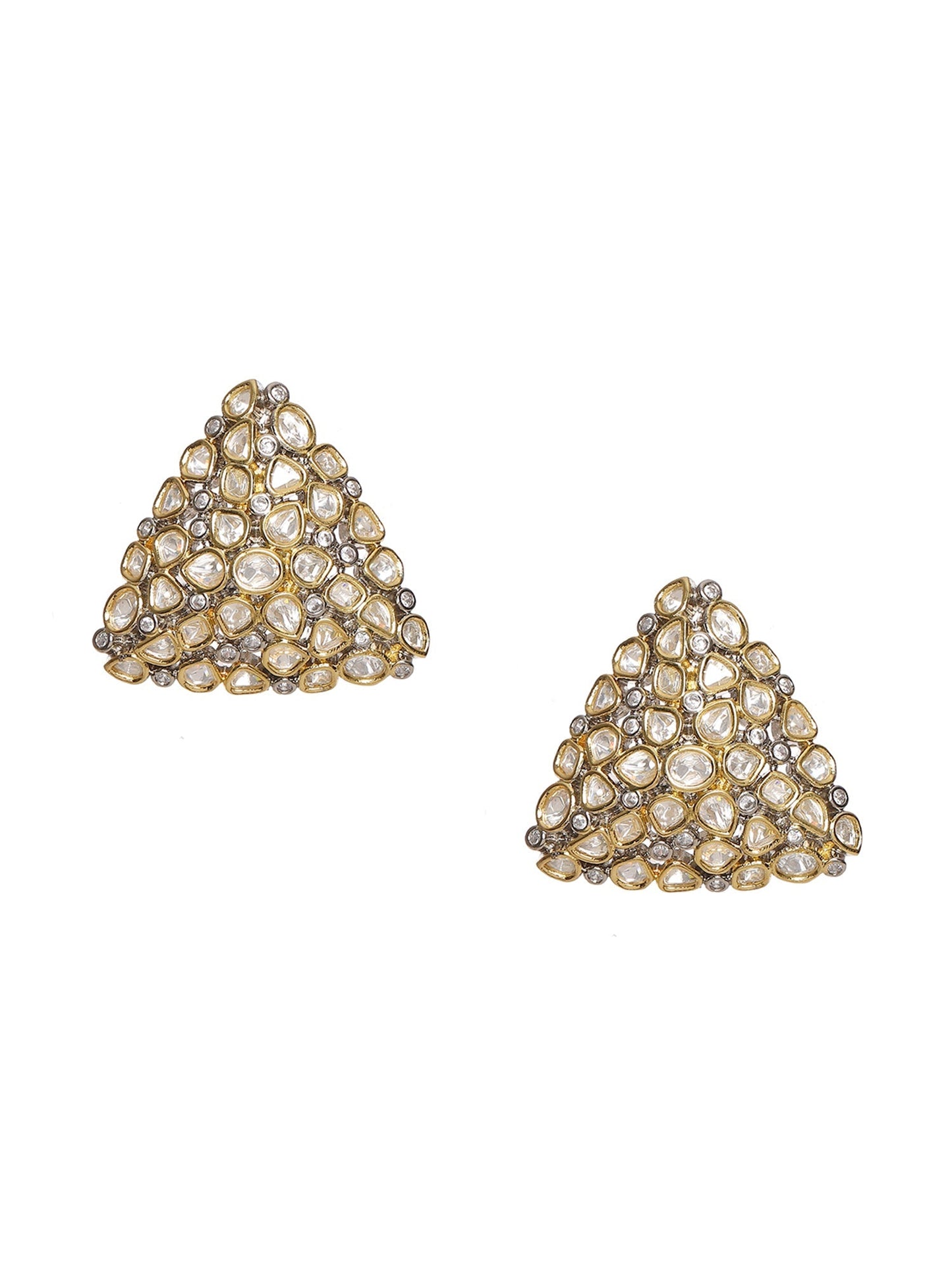 Triangle Dual Tone Kundan Earrings - Ruby Raang