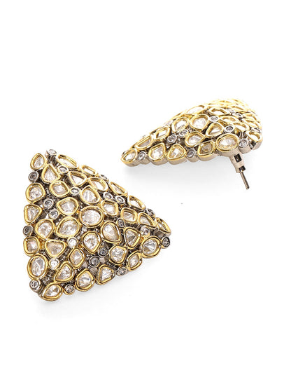 Triangle Dual Tone Kundan Earrings - Ruby Raang