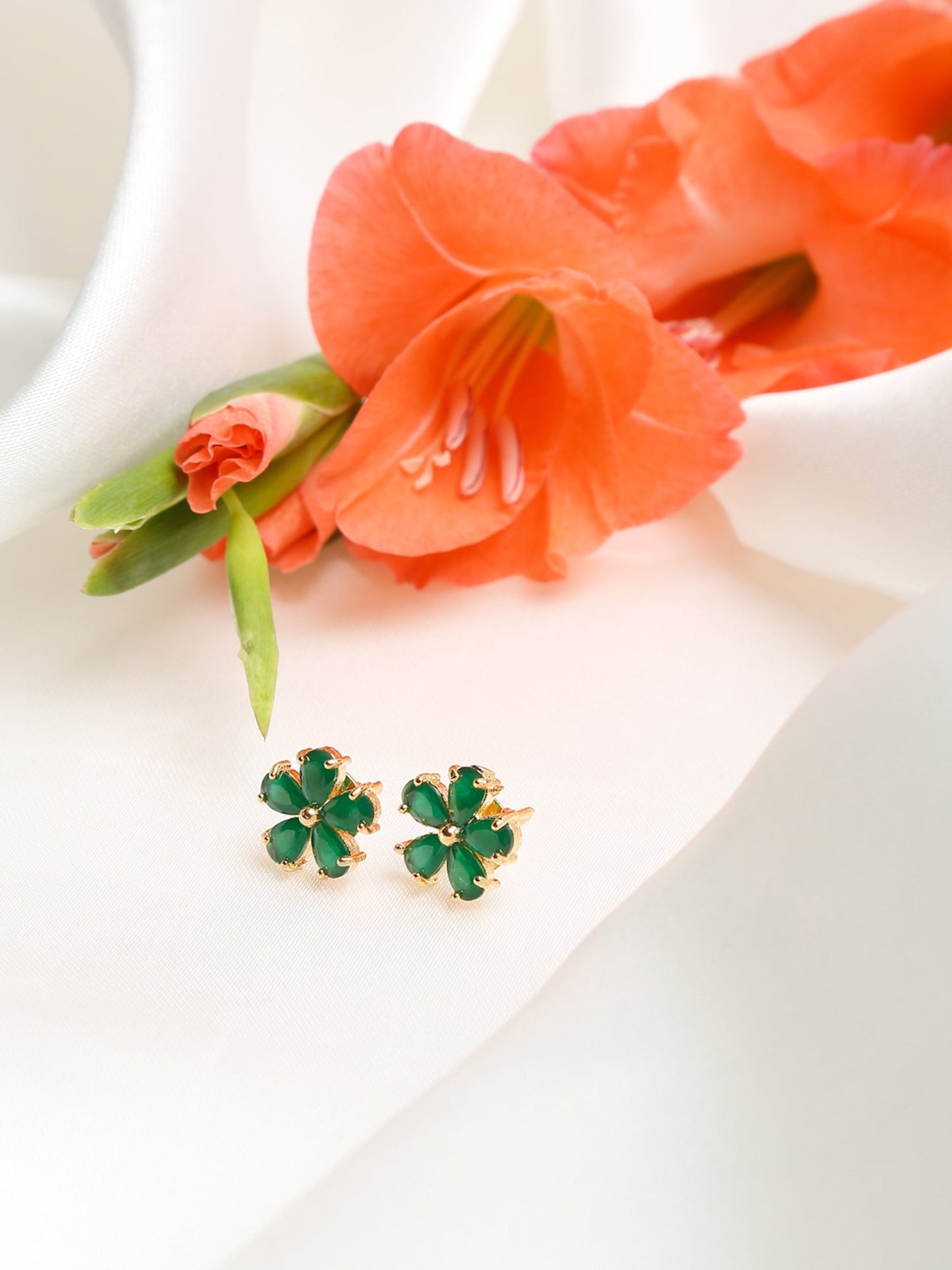 Green Contemporary Studs Earrings - Ruby Raang