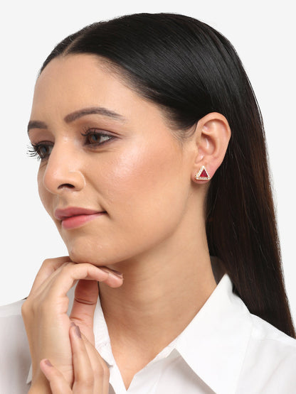 Maroon Contemporary Studs Earrings - Ruby Raang