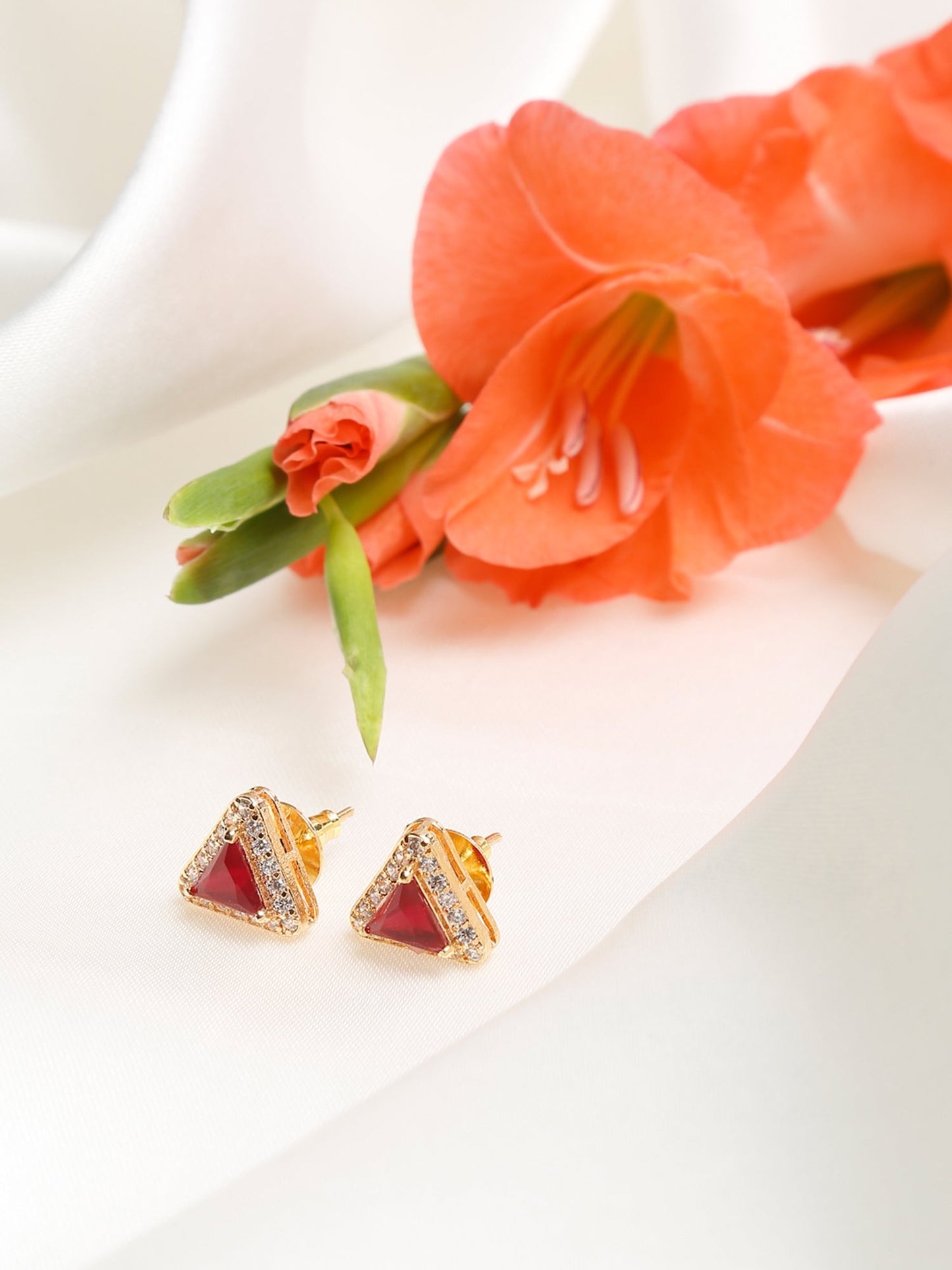 Maroon Contemporary Studs Earrings - Ruby Raang