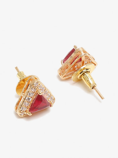 Maroon Contemporary Studs Earrings - Ruby Raang