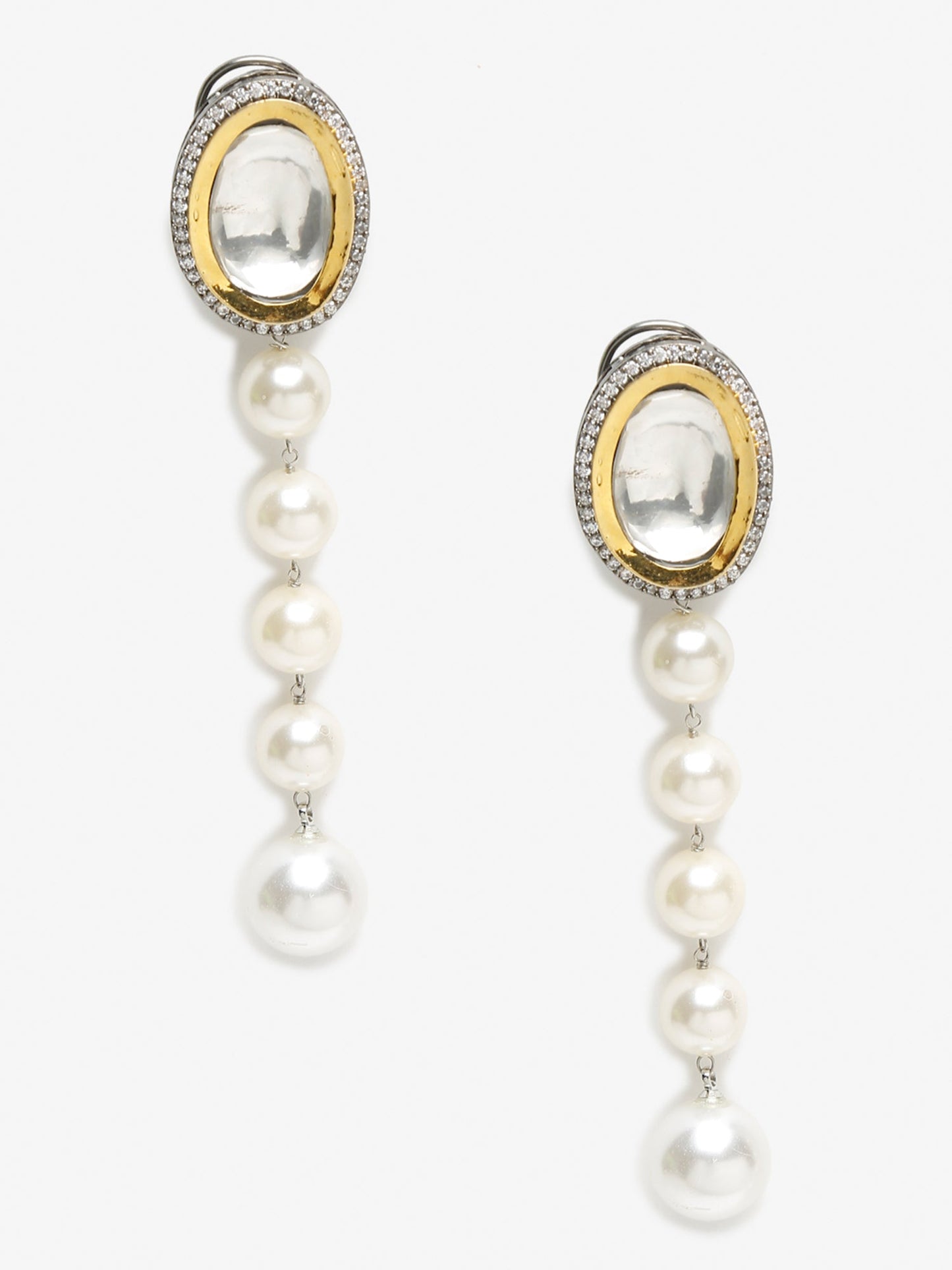 White Kundan Studded Pearls Drop Earrings - Ruby Raang