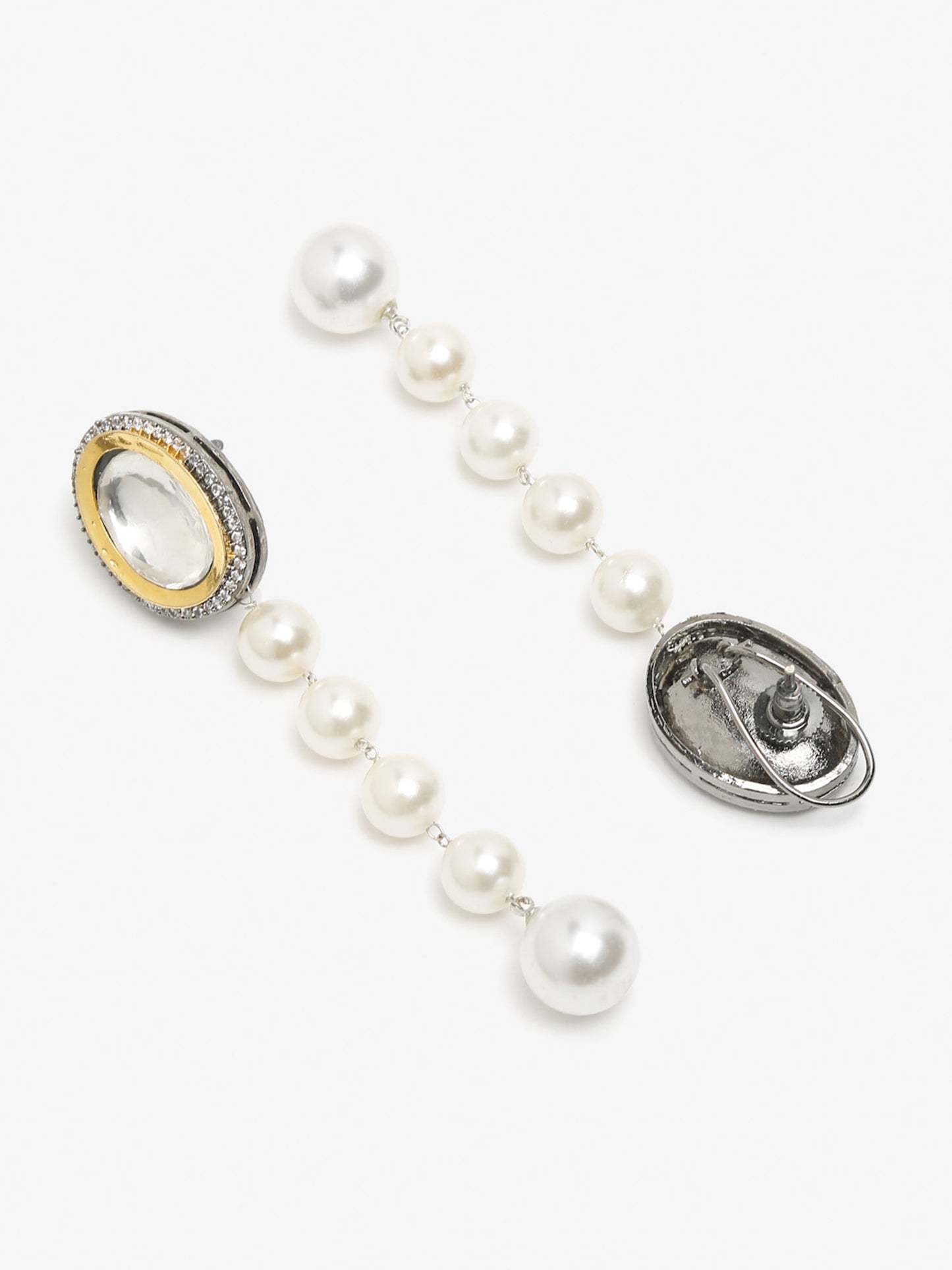 White Kundan Studded Pearls Drop Earrings - Ruby Raang