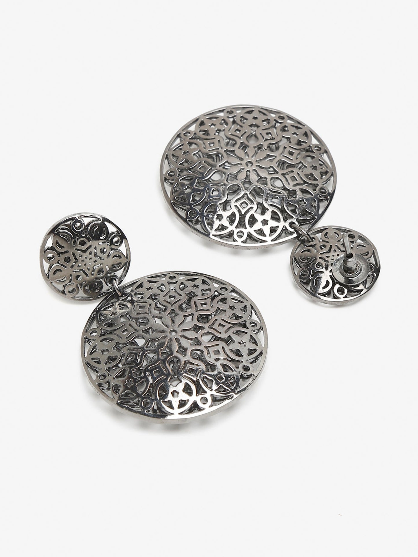 Silver-Toned Circular Drop Earrings - Ruby Raang