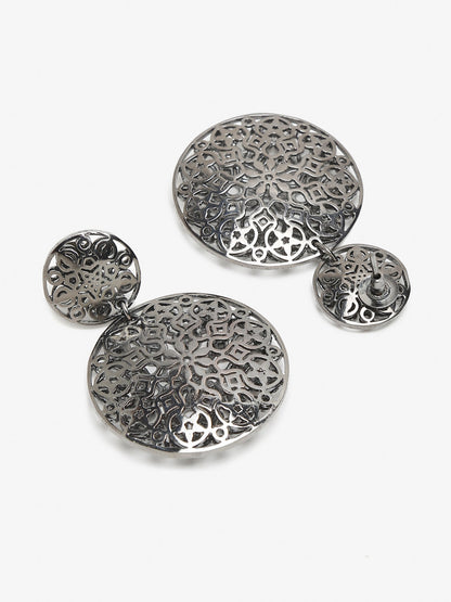 Silver-Toned Circular Drop Earrings - Ruby Raang