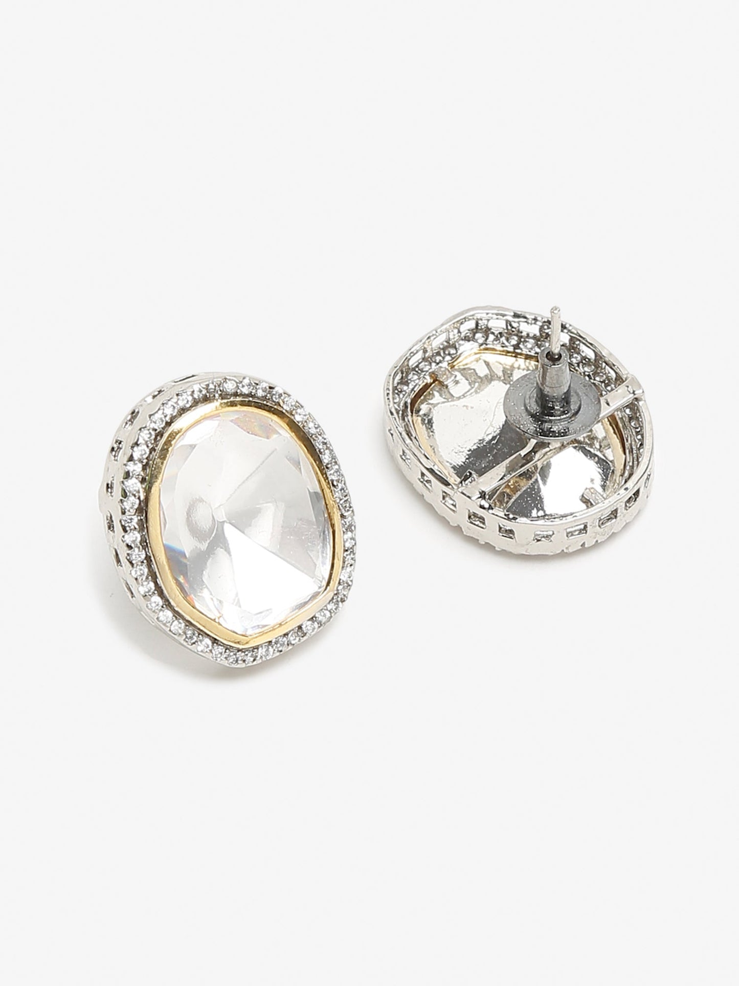 Silver-Toned Contemporary Studs Earrings - Ruby Raang