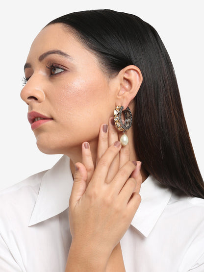 Silver-Toned White Circular Hoop Earrings - Ruby Raang