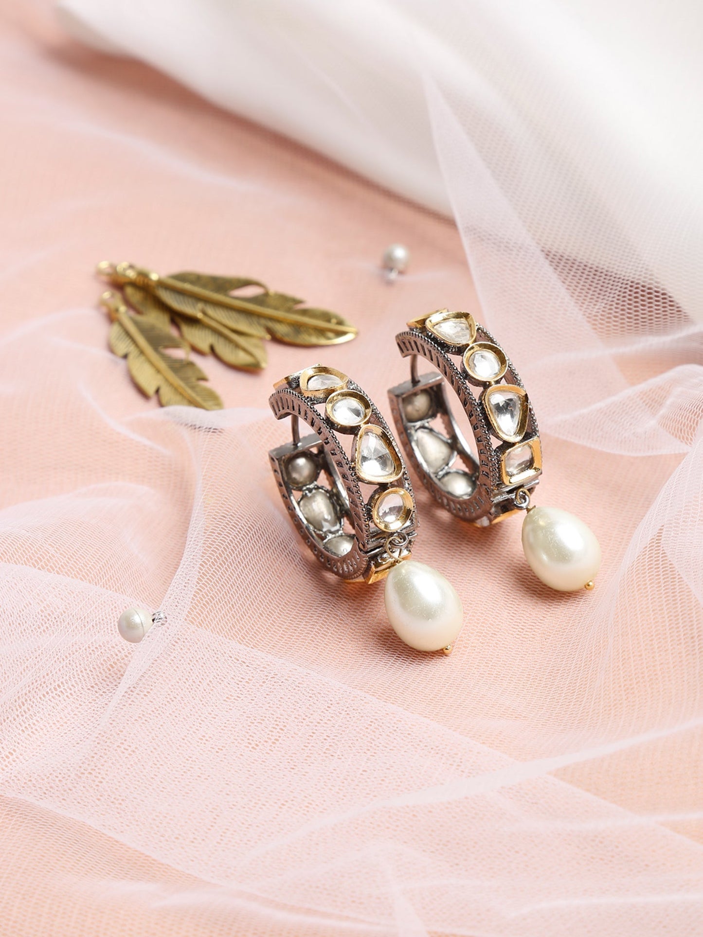 Silver-Toned White Circular Hoop Earrings - Ruby Raang