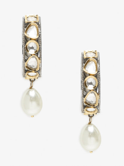 Silver-Toned White Circular Hoop Earrings - Ruby Raang