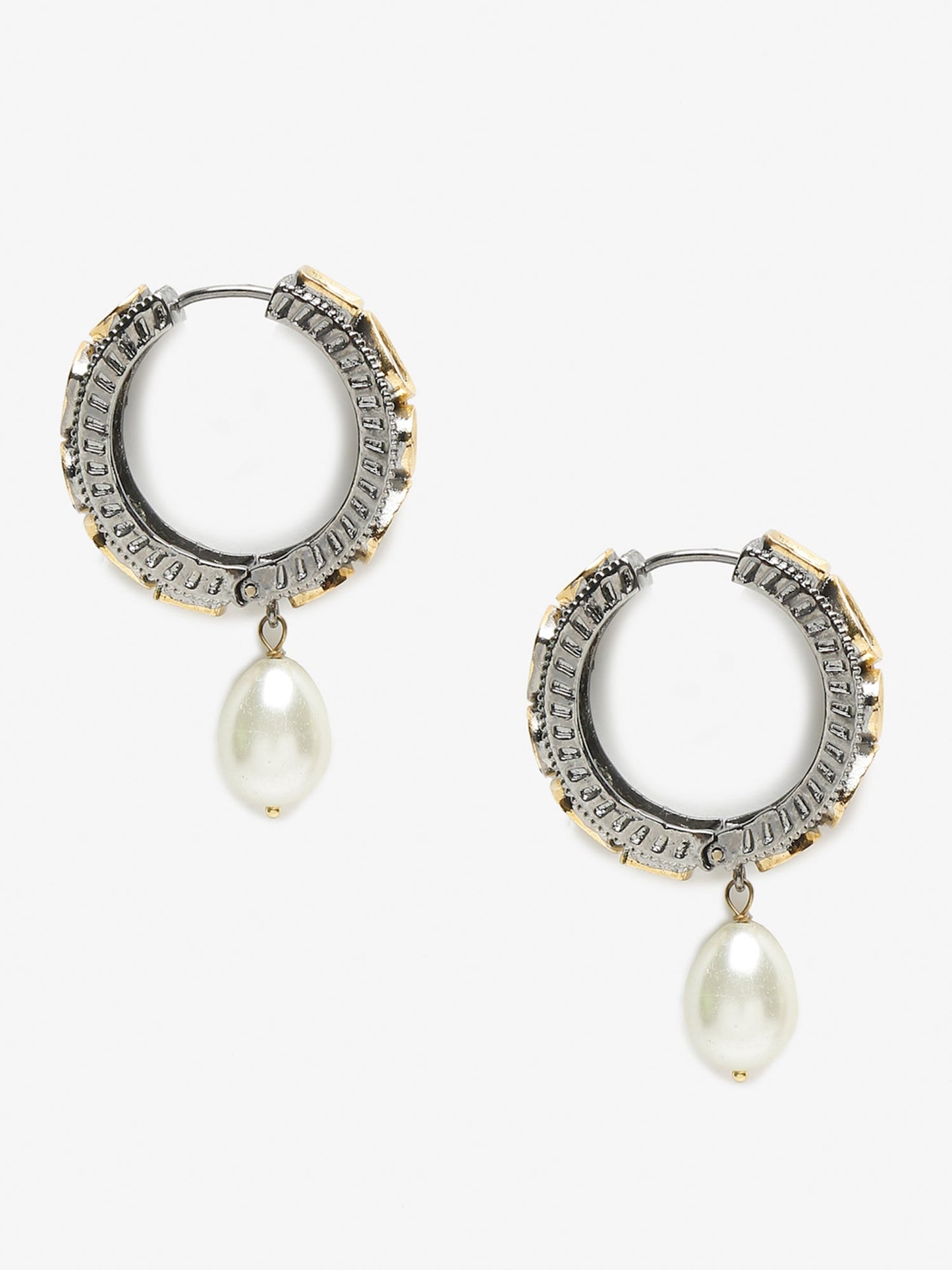 Silver-Toned White Circular Hoop Earrings - Ruby Raang