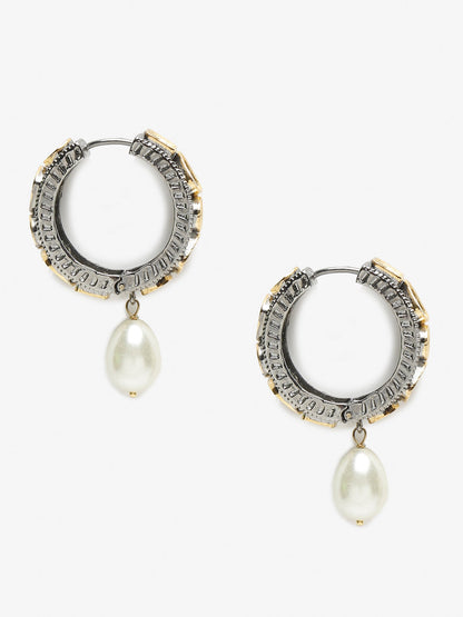 Silver-Toned White Circular Hoop Earrings - Ruby Raang