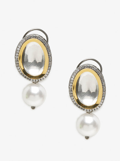 White Kundan Studded Drop Earrings - Ruby Raang