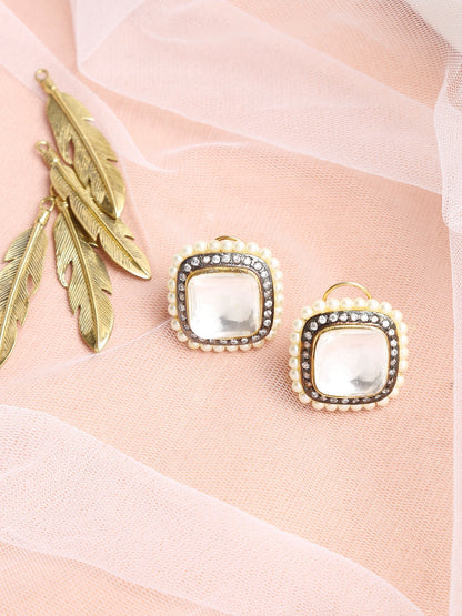 White Contemporary Studs Earrings - Ruby Raang