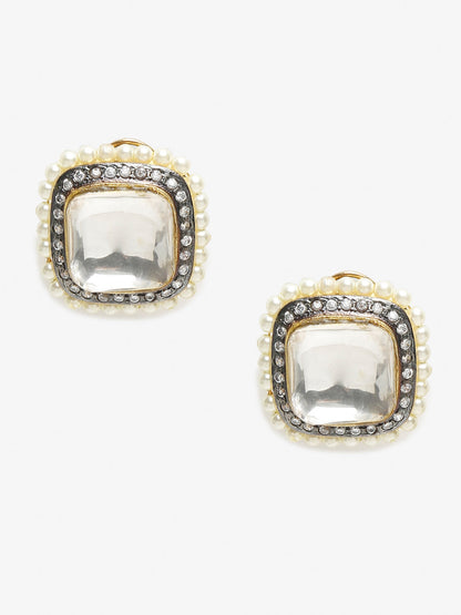 White Contemporary Studs Earrings - Ruby Raang