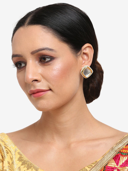 White Artificial Stone Beads Studded Contemporary Studs Earrings - Ruby Raang