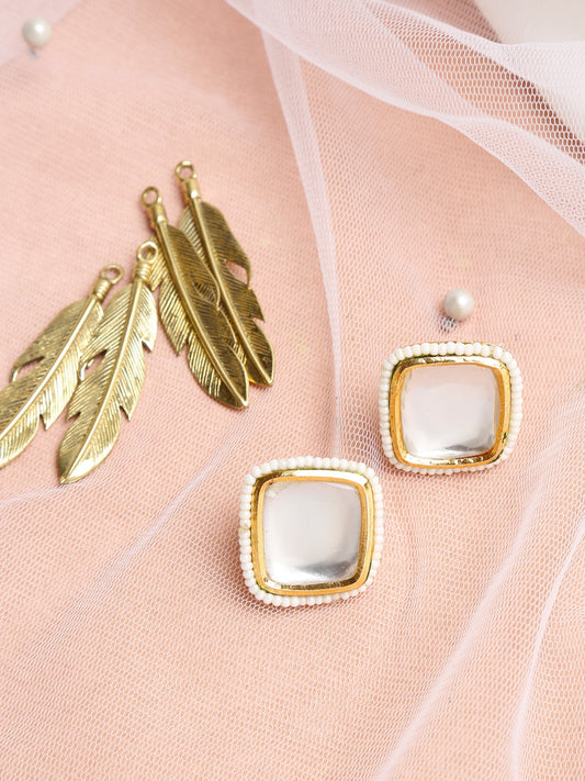 White Artificial Stone Beads Studded Contemporary Studs Earrings - Ruby Raang