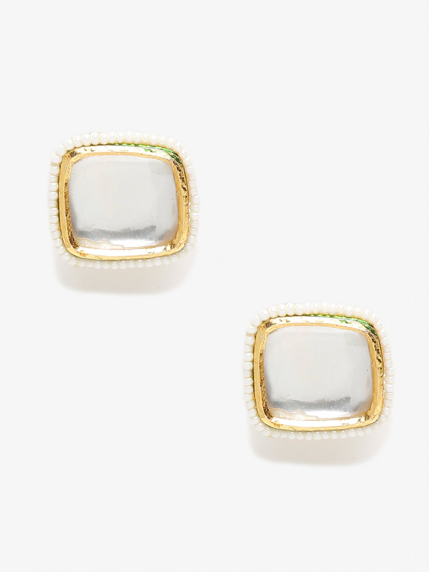 White Artificial Stone Beads Studded Contemporary Studs Earrings - Ruby Raang