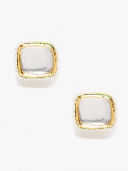 White Artificial Stone Beads Studded Contemporary Studs Earrings - Ruby Raang