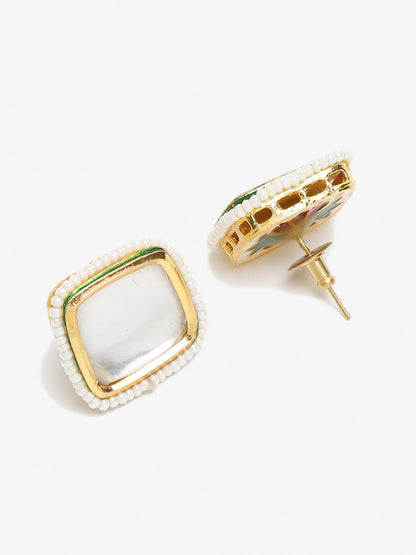 White Artificial Stone Beads Studded Contemporary Studs Earrings - Ruby Raang