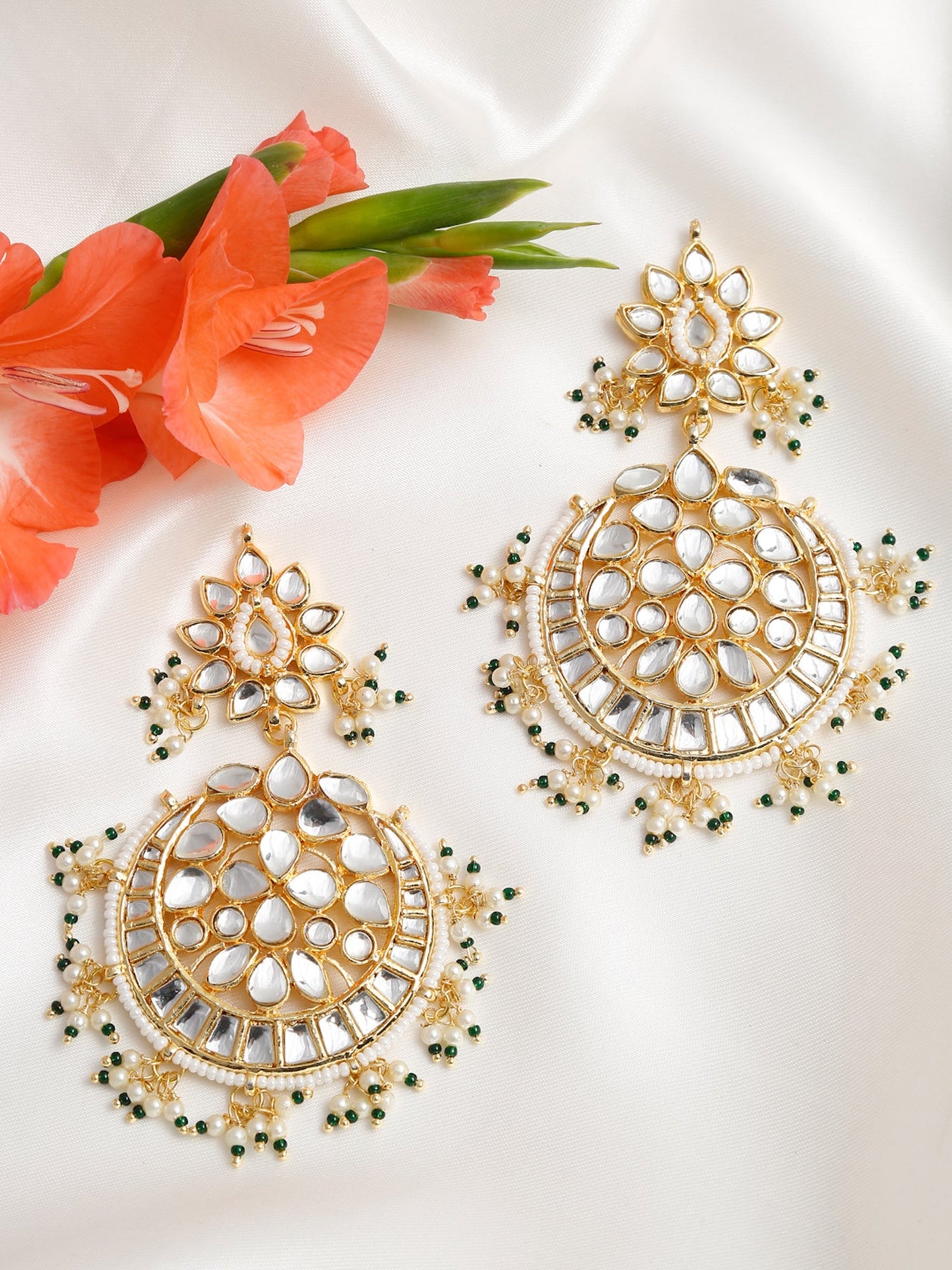 Green Contemporary Chandbalis Earrings - Ruby Raang