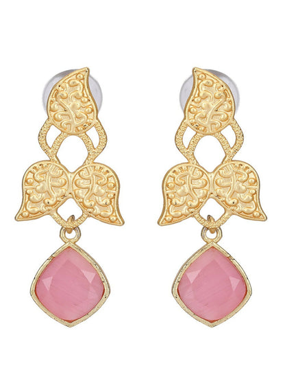 Joban Fashion Women Pink Stone Matte Gold Earrings