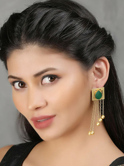 Joban Fashion Women Green Stone Golden Beats Matte Gold Earrings