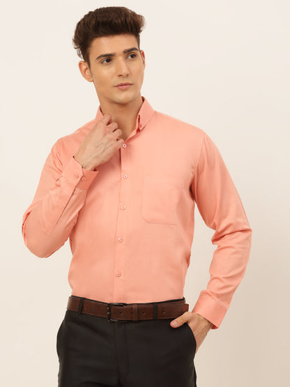 Jainish Men's Cotton Solid Formal Shirt - Peach