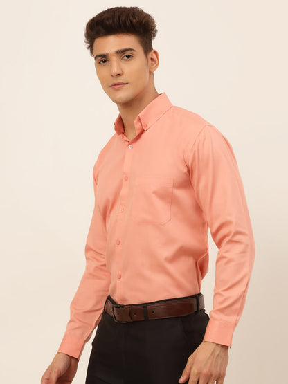 Jainish Men's Cotton Solid Formal Shirt - Peach