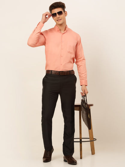 Jainish Men's Cotton Solid Formal Shirt - Peach