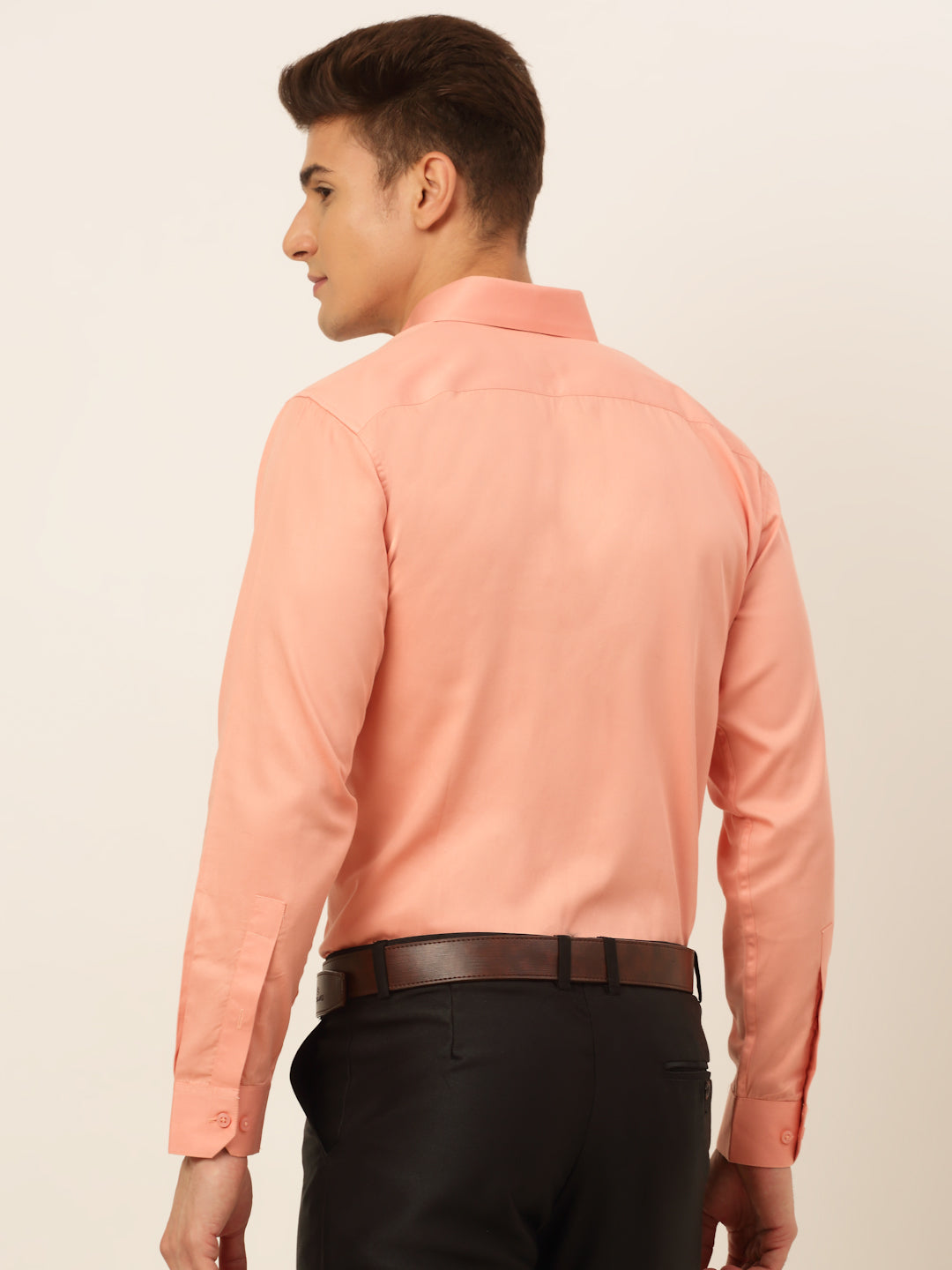 Jainish Men's Cotton Solid Formal Shirt - Peach