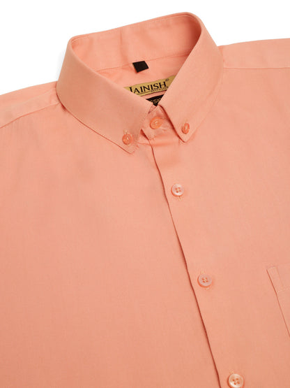 Jainish Men's Cotton Solid Formal Shirt - Peach