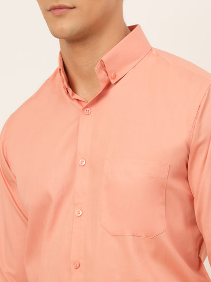 Jainish Men's Cotton Solid Formal Shirt - Peach