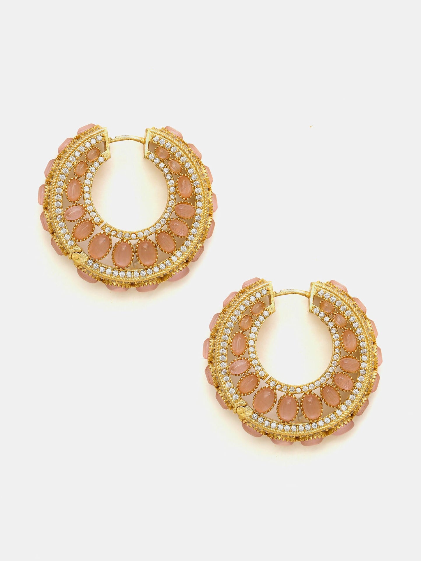 Ruby Raang Gold Polished Peach Round Kundan Loops