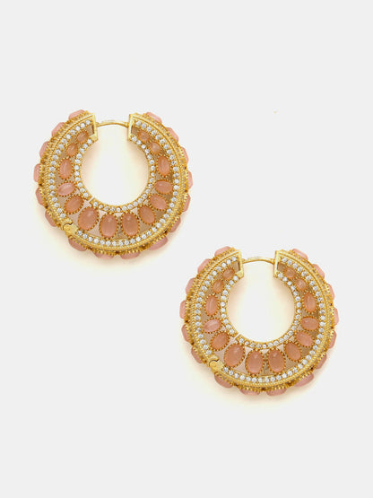 Ruby Raang Gold Polished Peach Round Kundan Loops