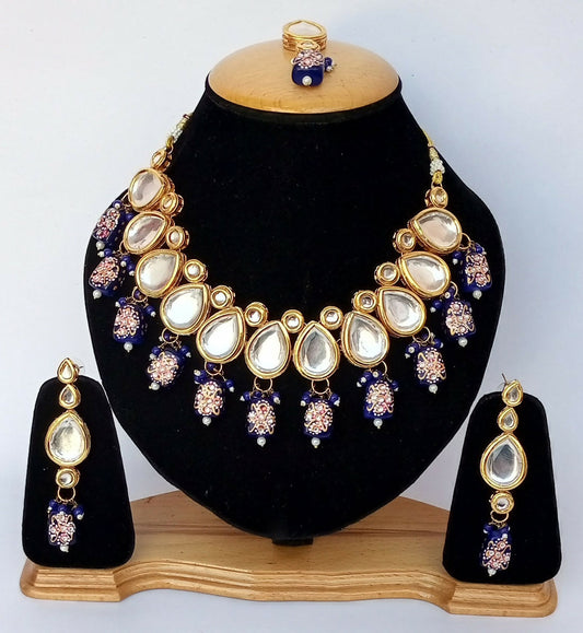 Joban Fashion Blue Kundan Work Necklace Set