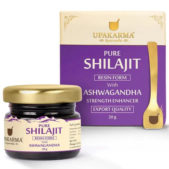 UPAKARMA Shilajit Resin with Ashwagandha 20g | 300mg/serving | Boosts Strength & Build Muscle Mass | 100% Ayurvedic | Lab Tested | 66 Servings