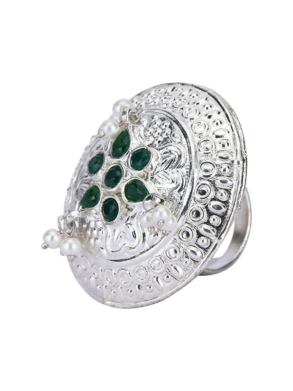 Joban Fashion Women Green Stone Silver Tone Ring